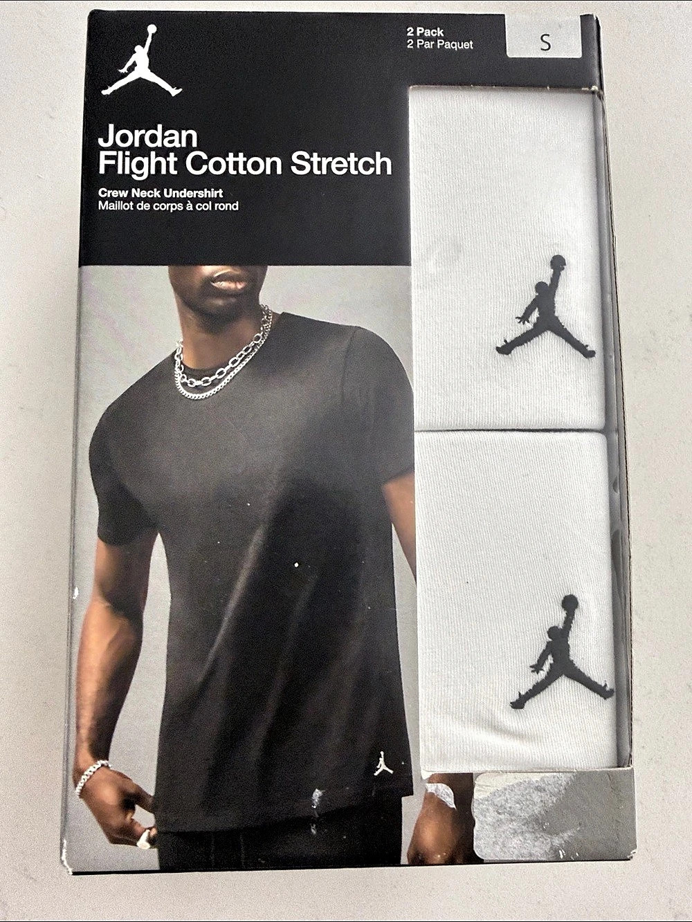 Jordan Flight Cotton Stretch Crew Neck Undershirt Black & White Small NWT